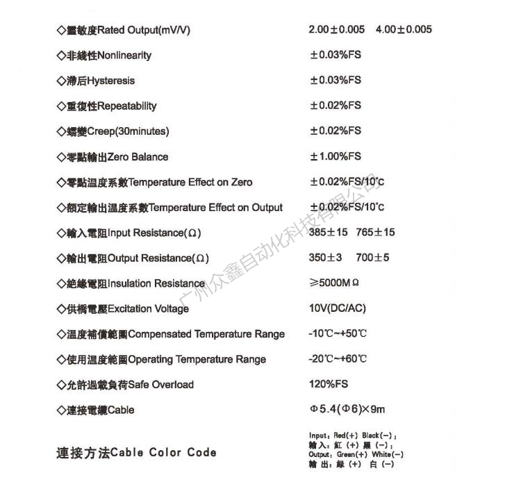 美國AC傳感器 GY-3-100t稱重傳感器技術(shù)參數(shù)