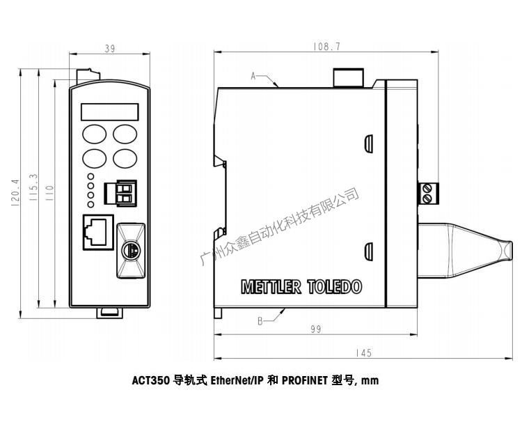 ACT350稱重變送器EtherNet/IP和PROFINET型號產(chǎn)品尺寸